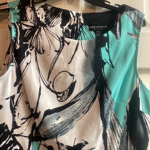 Connected Apparel A-line Black White Teal Floral Knee length, sleeveless Size 12 - Picture 2 of 5